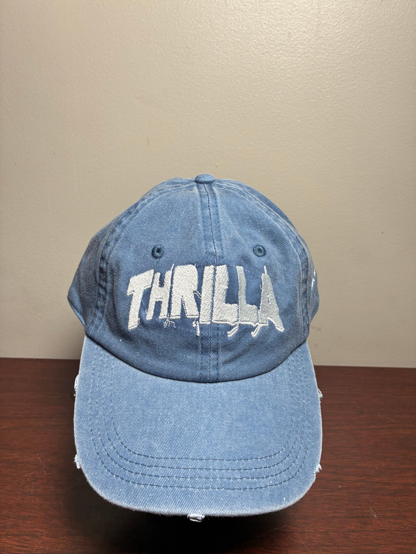 'NO RISK NO STORY' dyed raw-edge patch baseball cap - DENIM