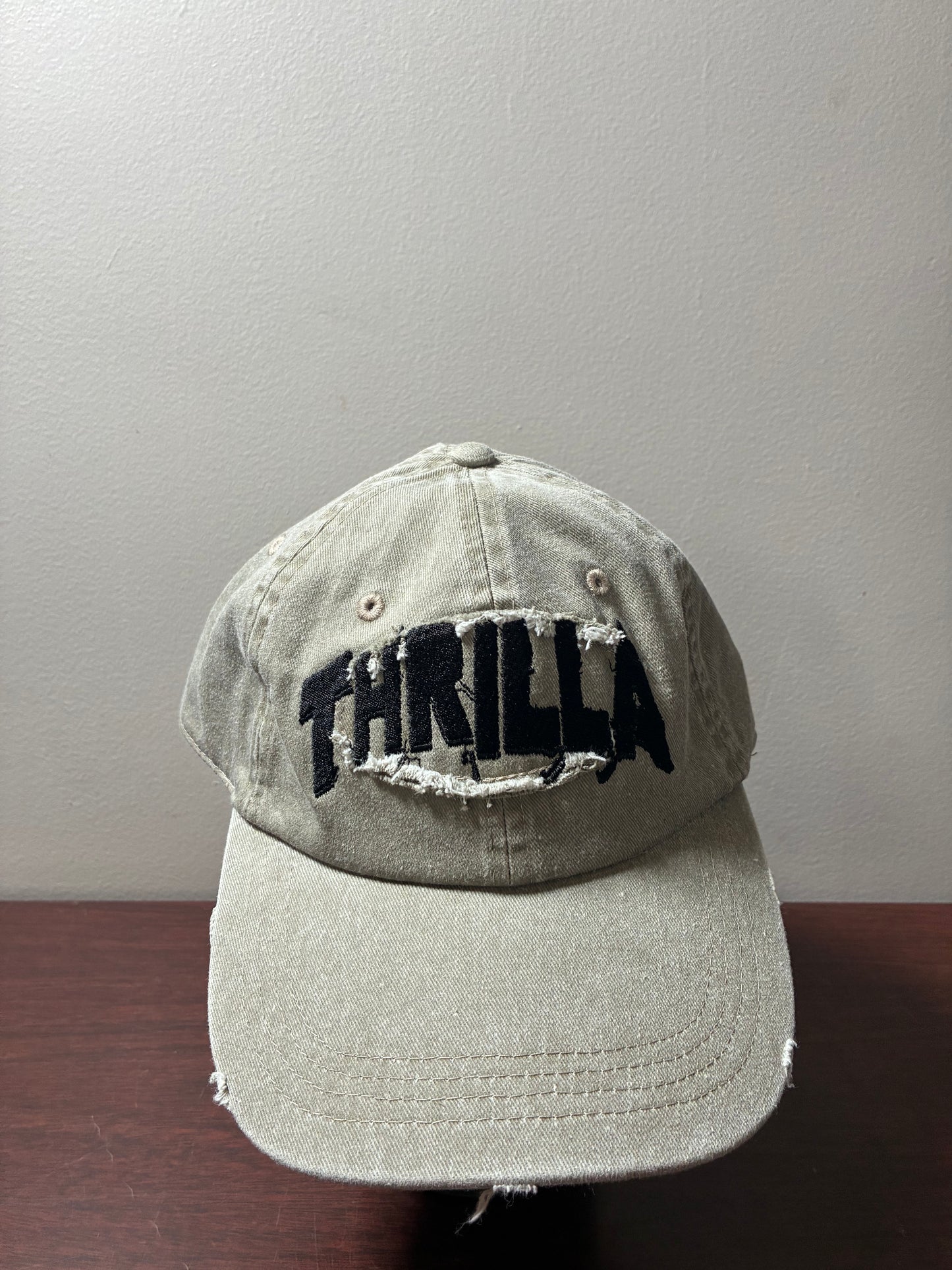 'NO RISK NO STORY' dyed raw-edge patch baseball cap - KHAKI