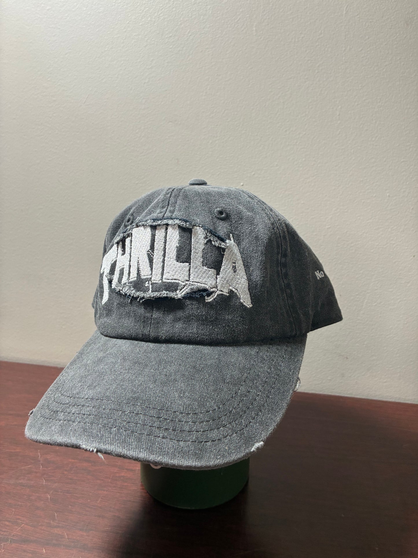 'NO RISK NO STORY' dyed raw-edge patch baseball cap - black